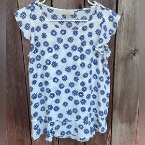 Loft White Floral Flutter Sleeve Peplum Blouse Size Small